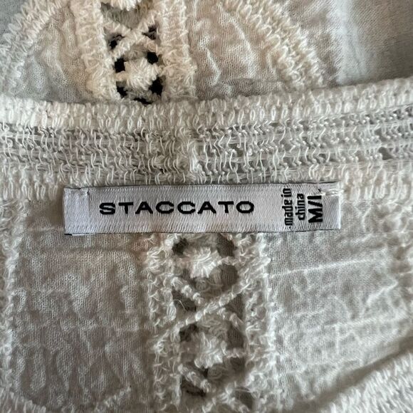 Staccato Womens M/L Cotton Crochet Batwing Blouse - Picture 6 of 7